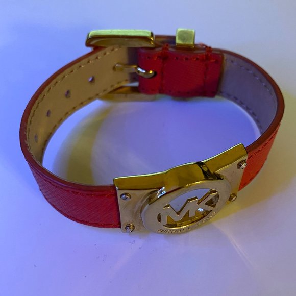 MICHAEL KORS FULTON RED LEATHER BRACELET WITH MK LOGO - Picture 1 of 4